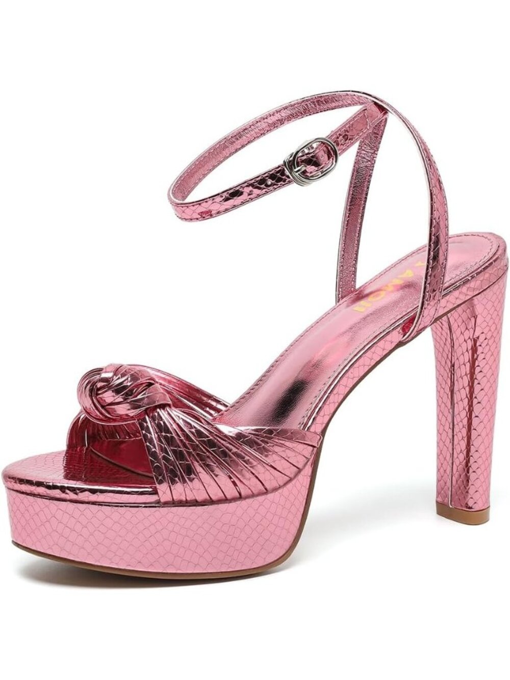Women's Pink PU 4.8 Inches Braid Knot Platform Block Heels Open Toe Heeled